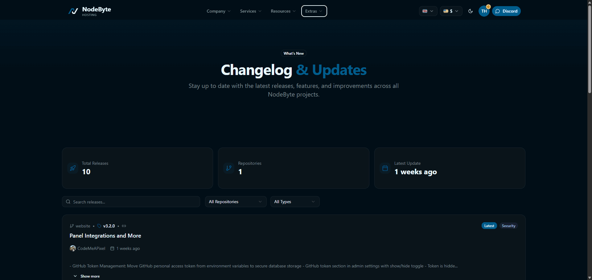 NodeByte Hosting — changelogs