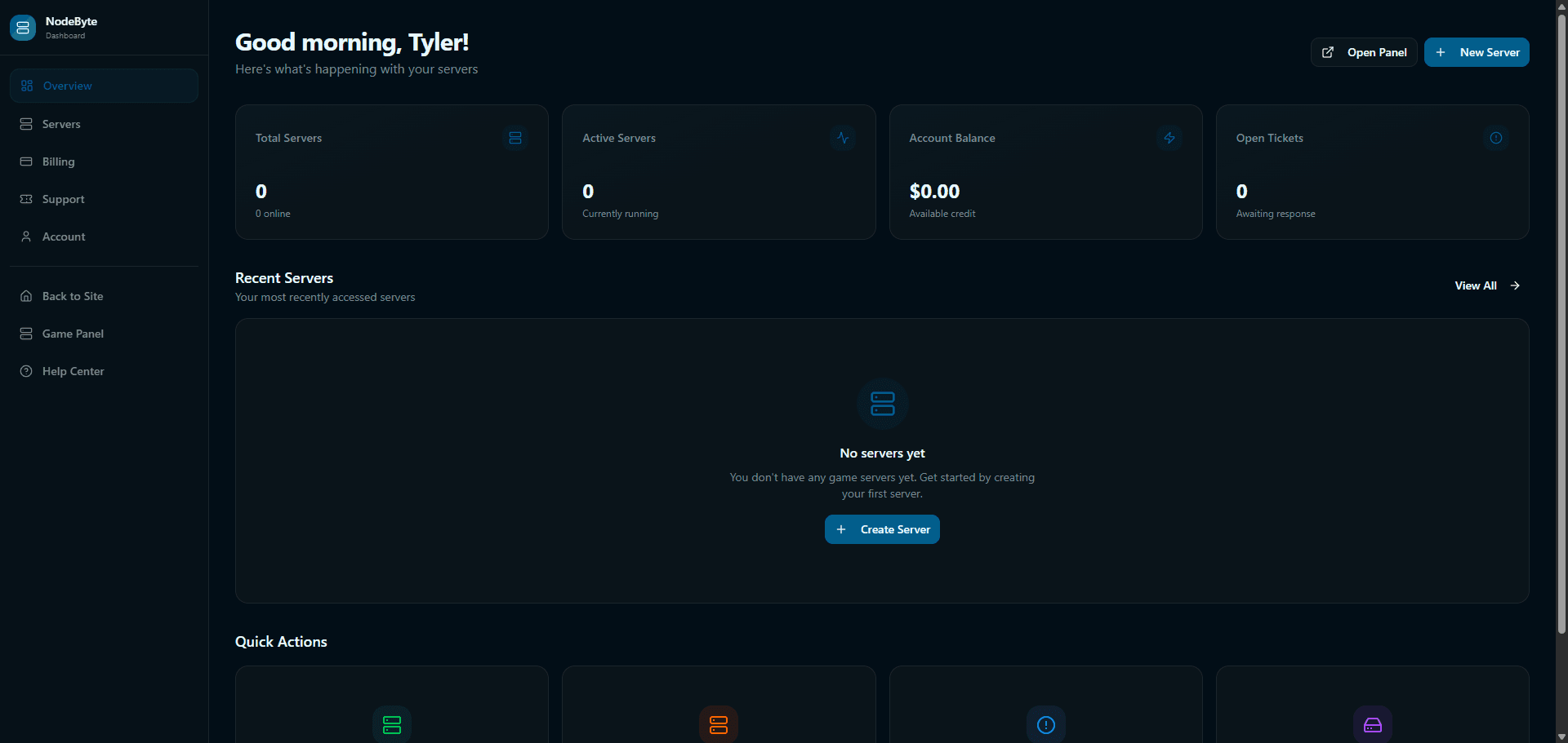 NodeByte Hosting — dashboard